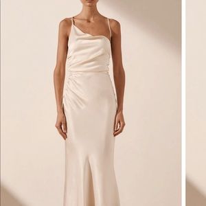 Shona Joy - La Lune Asymmetrical Bias Cowl MIDI Dress - Cream